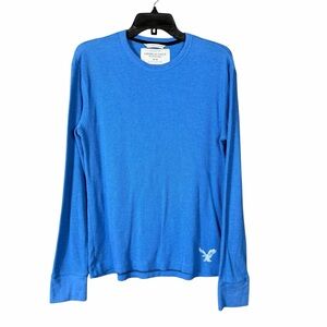 American Eagle Thermal Men’s Medium Blue Vintage Fit Logo Long Sleeve Preppy Y2K